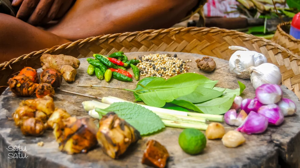 Traditional Balinese spices and fresh ingredients used in authentic Bali cuisine prepared for cooking