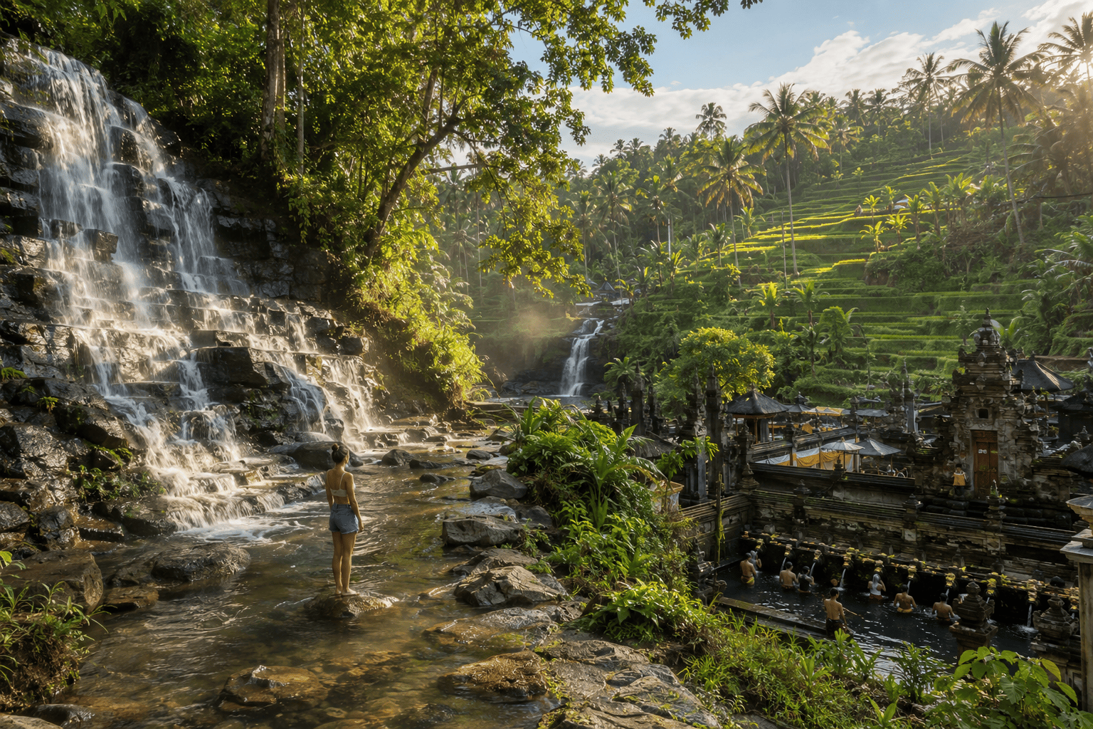 Ubud Waterfalls, Holy Temple & Rice Terraces